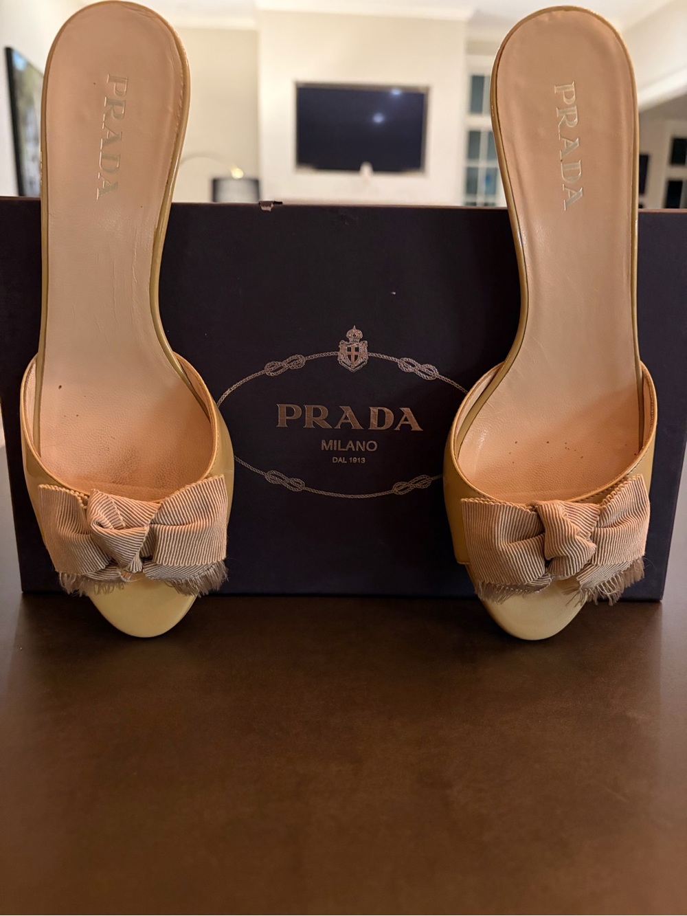 Prada Beige Bow Front Slide Heels
